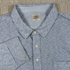 Faherty Men's 2XL Blue Long Sleeve Movement Striped Polo Shirt *Read